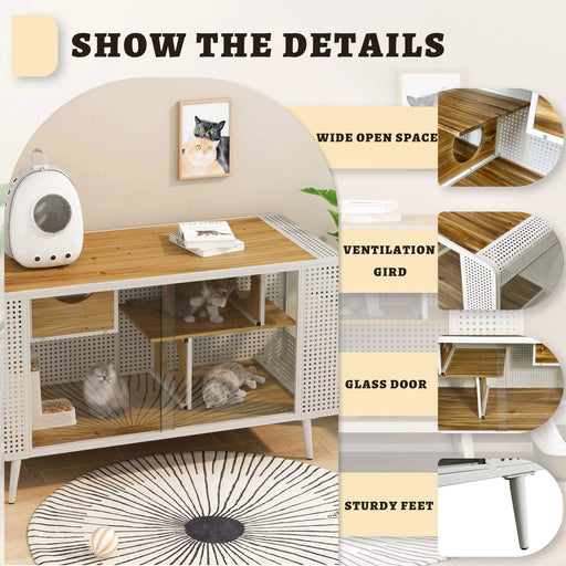 55.12 'Spacious Cat House with Tempered Glass, for Living Room, Hallway, Study and Other Spaces (White) Default -DTYStore