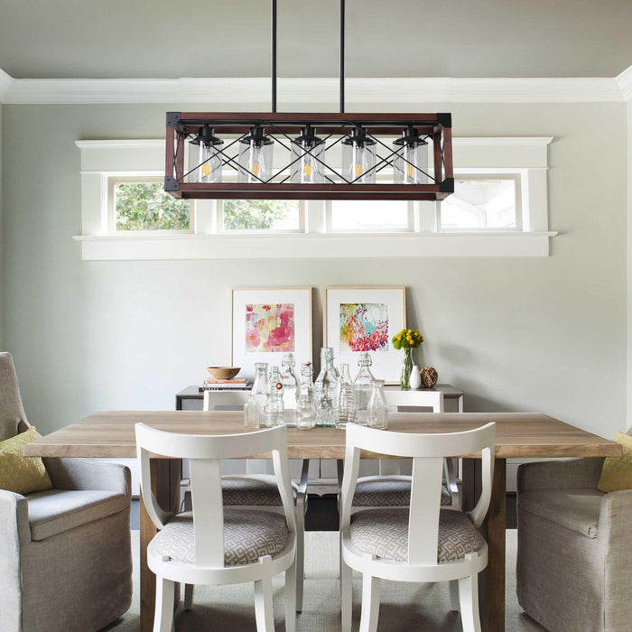 5-Light Retro Farmhouse Chandelier For Kitchen, Living room, Dining room Red and Black(No Bulbs) NEW SKU:W1340P206646 - DTYStore