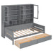 Twin Size Wooden Daybed with Glass-Door Storage Cabinets, Built-in LED Lighting and Shelves, Gray - DTYStore