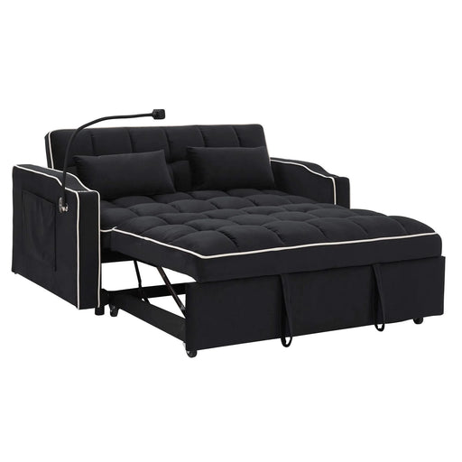 55.51 inch versatile foldable sofa bed in 3 lengths, modern sofa sofa sofa velvet pull-out bed, adjustable back and with USB port and ashtray and swivel phone stand (Black) Default -DTYStore
