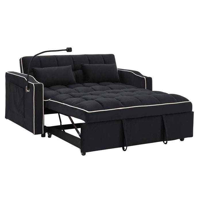 55.51 inch versatile foldable sofa bed in 3 lengths, modern sofa sofa sofa velvet pull-out bed, adjustable back and with USB port and ashtray and swivel phone stand (Black) Default -DTYStore