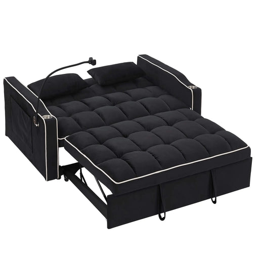 55.51 inch versatile foldable sofa bed in 3 lengths, modern sofa sofa sofa velvet pull-out bed, adjustable back and with USB port and ashtray and swivel phone stand (Black) Default -DTYStore