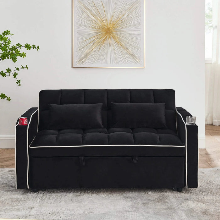 55.51 inch versatile foldable sofa bed in 3 lengths, modern sofa sofa sofa velvet pull-out bed, adjustable back and with USB port and ashtray and swivel phone stand (Black) Default -DTYStore