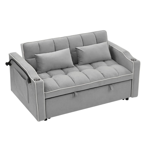 55.51 inch versatile foldable sofa bed in 3 lengths, modern sofa sofa sofa velvet pull-out bed, adjustable back and with USB port and ashtray and swivel phone stand (Grey) Default -DTYStore