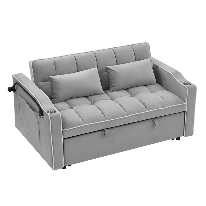 55.51 inch versatile foldable sofa bed in 3 lengths, modern sofa sofa sofa velvet pull-out bed, adjustable back and with USB port and ashtray and swivel phone stand (Grey) Default -DTYStore