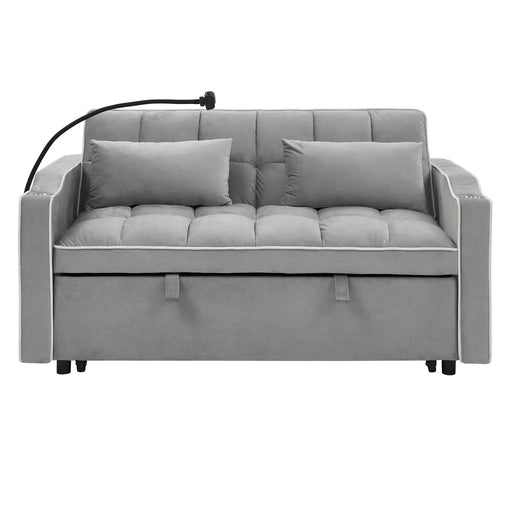 55.51 inch versatile foldable sofa bed in 3 lengths, modern sofa sofa sofa velvet pull-out bed, adjustable back and with USB port and ashtray and swivel phone stand (Grey) Default -DTYStore
