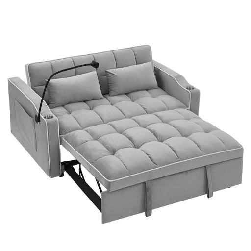 55.51 inch versatile foldable sofa bed in 3 lengths, modern sofa sofa sofa velvet pull-out bed, adjustable back and with USB port and ashtray and swivel phone stand (Grey) Default -DTYStore