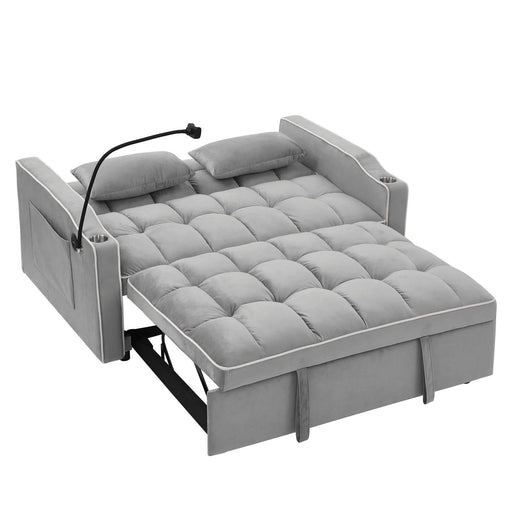 55.51 inch versatile foldable sofa bed in 3 lengths, modern sofa sofa sofa velvet pull-out bed, adjustable back and with USB port and ashtray and swivel phone stand (Grey) Default -DTYStore