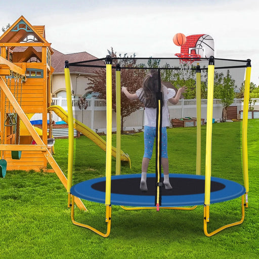 5.5FT Trampoline for Kids - 65' Outdoor & Indoor Mini Toddler Trampoline with Enclosure, Basketball Hoop and Ball Included- DTY Store