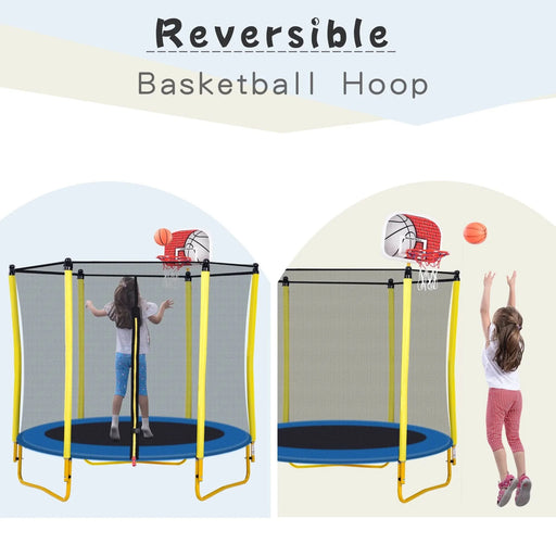 5.5FT Trampoline for Kids - 65' Outdoor & Indoor Mini Toddler Trampoline with Enclosure, Basketball Hoop and Ball Included - DTY Store