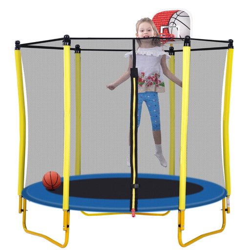 5.5FT Trampoline for Kids - 65' Outdoor & Indoor Mini Toddler Trampoline with Enclosure, Basketball Hoop and Ball Included - DTY Store