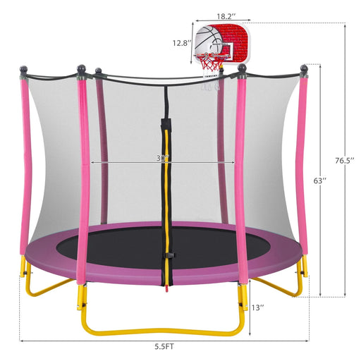 5.5FT Trampoline for Kids - 65' Outdoor & Indoor Mini Toddler Trampoline with Enclosure, Basketball Hoop and Ball Included Default -DTYStore