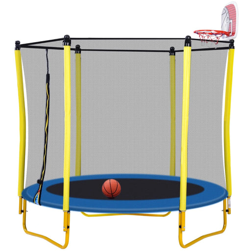 5.5FT Trampoline for Kids - 65' Outdoor & Indoor Mini Toddler Trampoline with Enclosure, Basketball Hoop and Ball Included Default -DTYStore