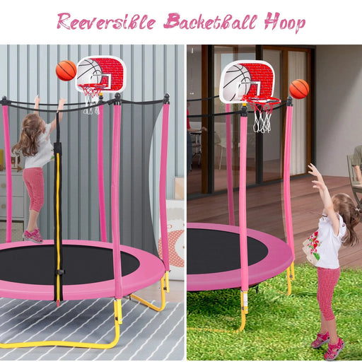 5.5FT Trampoline for Kids - 65' Outdoor & Indoor Mini Toddler Trampoline with Enclosure, Basketball Hoop and Ball Included Default -DTYStore