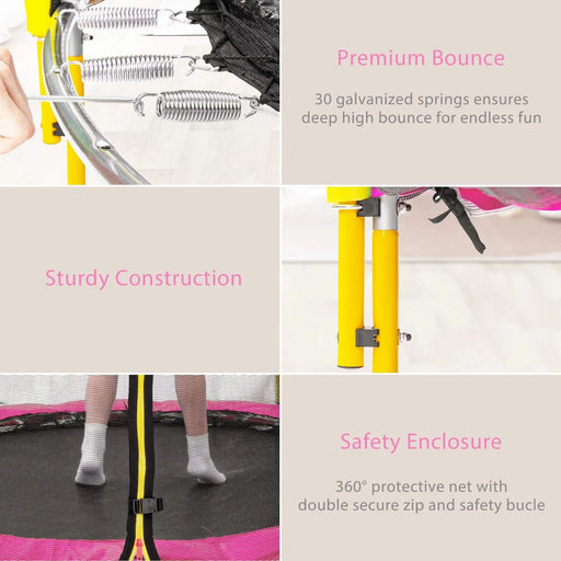 5.5FT Trampoline for Kids - 65' Outdoor & Indoor Mini Toddler Trampoline with Enclosure, Basketball Hoop and Ball Included Default -DTYStore