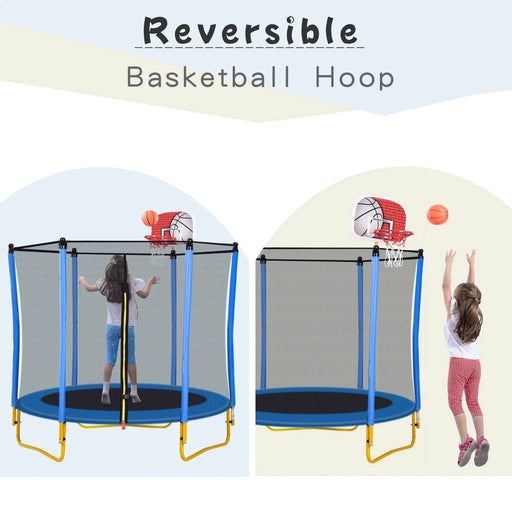 5.5FT Trampoline for Kids - 65' Outdoor & Indoor Mini Toddler Trampoline with Enclosure, Basketball Hoop and Ball Included Default -DTYStore