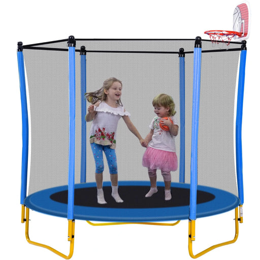 5.5FT Trampoline for Kids - 65' Outdoor & Indoor Mini Toddler Trampoline with Enclosure, Basketball Hoop and Ball Included Default -DTYStore