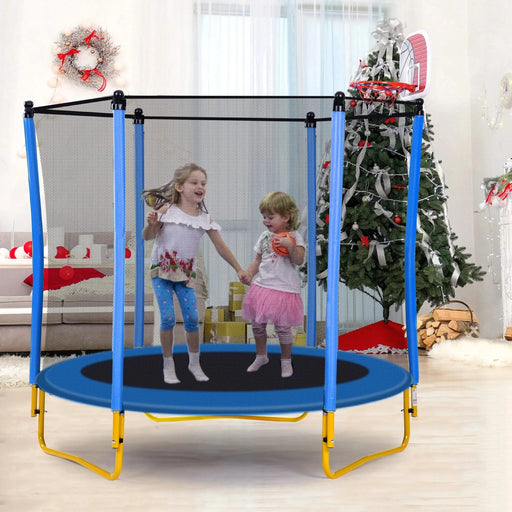 5.5FT Trampoline for Kids - 65' Outdoor & Indoor Mini Toddler Trampoline with Enclosure, Basketball Hoop and Ball Included Default -DTYStore
