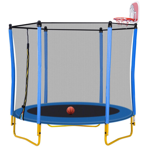 5.5FT Trampoline for Kids - 65' Outdoor & Indoor Mini Toddler Trampoline with Enclosure, Basketball Hoop and Ball Included Default -DTYStore