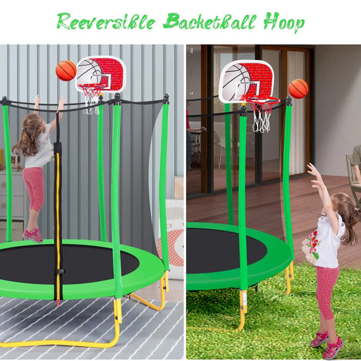 5.5FT Trampoline for Kids - 65' Outdoor & Indoor Mini Toddler Trampoline with Enclosure, Basketball Hoop and Ball Included Default -DTYStore