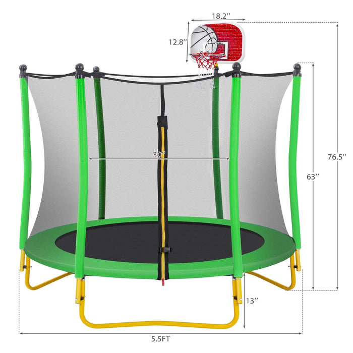 5.5FT Trampoline for Kids - 65' Outdoor & Indoor Mini Toddler Trampoline with Enclosure, Basketball Hoop and Ball Included Default -DTYStore