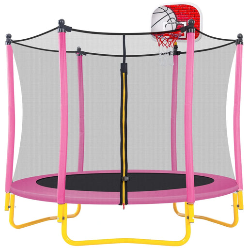 5.5FT Trampoline for Kids - 65' Outdoor & Indoor Mini Toddler Trampoline with Enclosure, Basketball Hoop and Ball Included Default -DTYStore