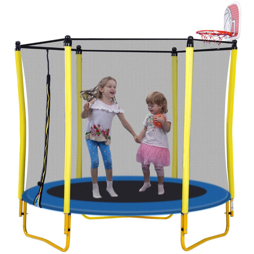 5.5FT Trampoline for Kids - 65' Outdoor & Indoor Mini Toddler Trampoline with Enclosure, Basketball Hoop and Ball Included Default -DTYStore