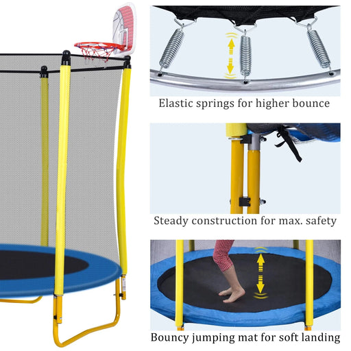 5.5FT Trampoline for Kids - 65' Outdoor & Indoor Mini Toddler Trampoline with Enclosure, Basketball Hoop and Ball Included Default -DTYStore