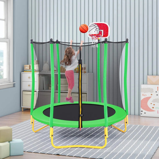5.5FT Trampoline for Kids - 65' Outdoor & Indoor Mini Toddler Trampoline with Enclosure, Basketball Hoop and Ball Included Default -DTYStore