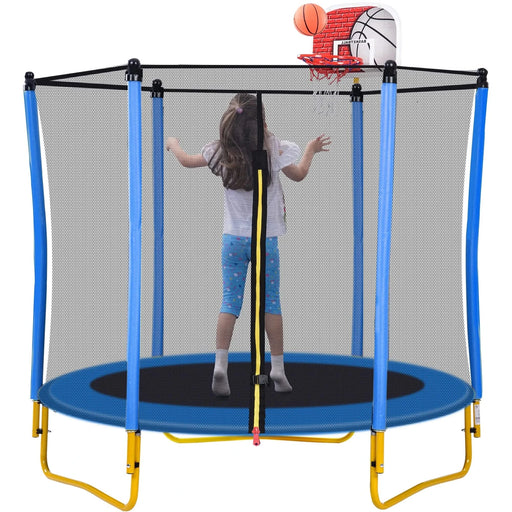 5.5FT Trampoline for Kids - 65' Outdoor & Indoor Mini Toddler Trampoline with Enclosure, Basketball Hoop and Ball Included Default -DTYStore