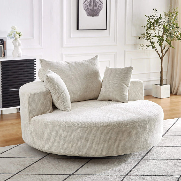 55''L Chenille Foam Single Swivel Chair, Fluffy Modern Sleeper, 360 Degree Swivel Chair for Living Room, Bedroom, Lounge and Projection Room Default -DTYStore