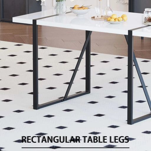 55 '4-person modern MDF dining table set, kitchen black metal leg dining table and chair set, industrial rectangular white tabletop and dining room thick padded PU dining chairs Default -DTYStore