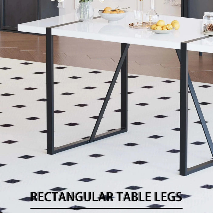 55 '4-person modern MDF dining table set, kitchen black metal leg dining table and chair set, industrial rectangular white tabletop and dining room thick padded PU dining chairs Default -DTYStore