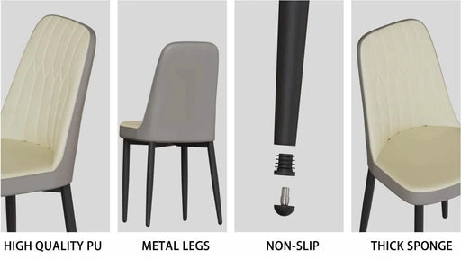 55 '4-person modern MDF dining table set, kitchen black metal leg dining table and chair set, industrial rectangular white tabletop and dining room thick padded PU dining chairs Default -DTYStore