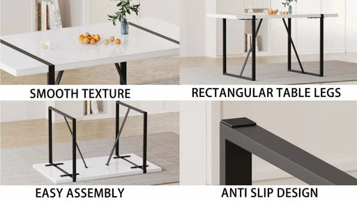 55 '4-person modern MDF dining table set, kitchen black metal leg dining table and chair set, industrial rectangular white tabletop and dining room thick padded PU dining chairs Default -DTYStore