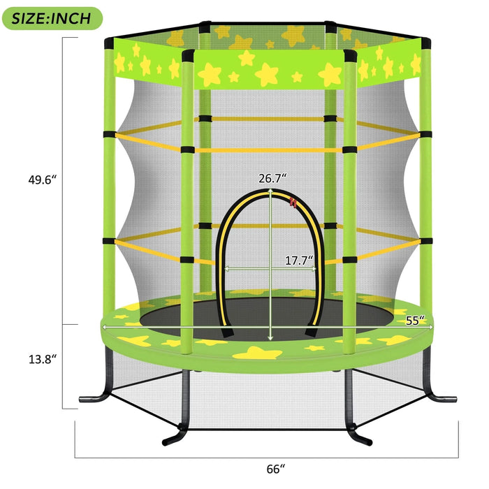 55 Inch Kids Trampoline with Safety Enclosure Net, 4.5FT Outdoor Indoor Trampoline for Kids (GREEN) Default -DTYStore