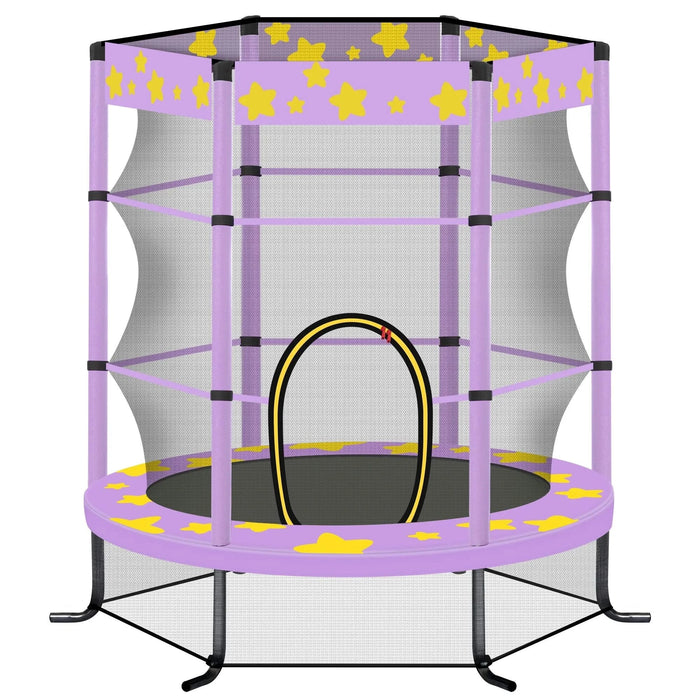 55 Inch Kids Trampoline with Safety Enclosure Net, 4.5FT Outdoor Indoor Trampoline for Kids (Purple) Default -DTYStore
