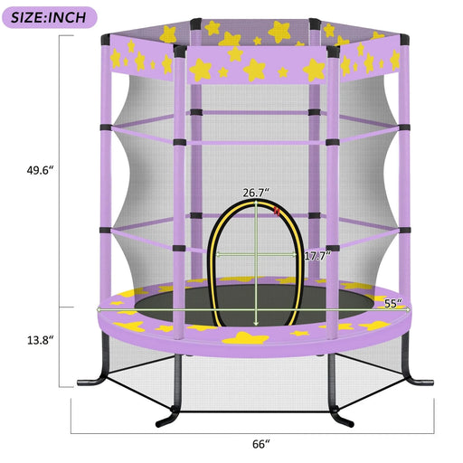 55 Inch Kids Trampoline with Safety Enclosure Net, 4.5FT Outdoor Indoor Trampoline for Kids (Purple) Default -DTYStore