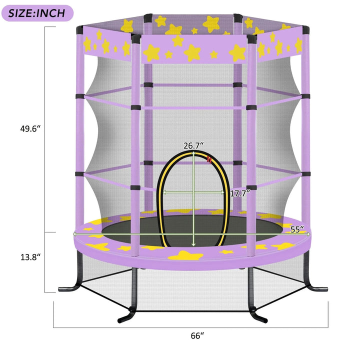55 Inch Kids Trampoline with Safety Enclosure Net, 4.5FT Outdoor Indoor Trampoline for Kids (Purple) Default -DTYStore
