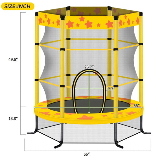 55 Inch Kids Trampoline with Safety Enclosure Net, 4.5FT Outdoor Indoor Trampoline for Kids (Yellow) Default -DTYStore