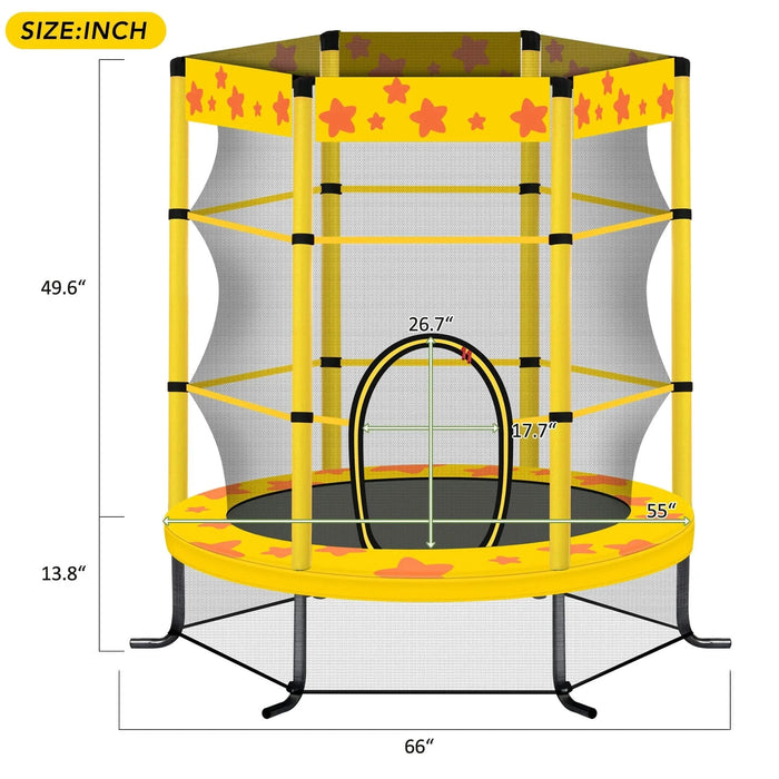 55 Inch Kids Trampoline with Safety Enclosure Net, 4.5FT Outdoor Indoor Trampoline for Kids (Yellow) Default -DTYStore
