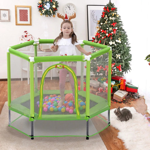 55'' Toddlers Trampoline with Safety Enclosure Net and Balls, Indoor Outdoor Mini Trampoline for Kids Default -DTYStore