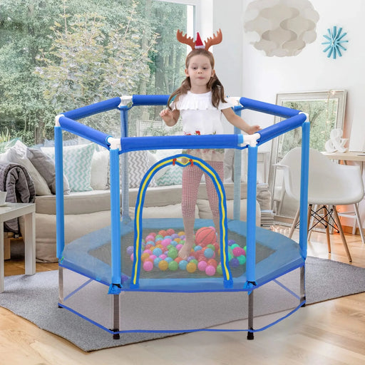 55'' Toddlers Trampoline with Safety Enclosure Net and Balls, Indoor Outdoor Mini Trampoline for Kids Default -DTYStore