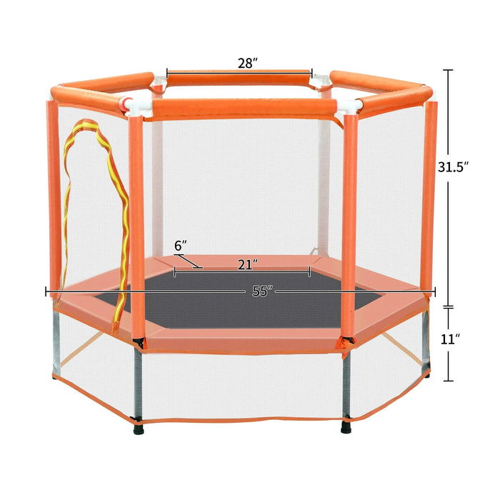 55'' Toddlers Trampoline with Safety Enclosure Net and Balls, Indoor Outdoor Mini Trampoline for Kids Default -DTYStore