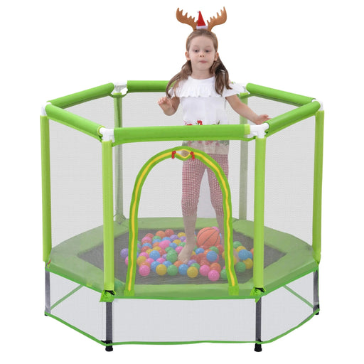 55'' Toddlers Trampoline with Safety Enclosure Net and Balls, Indoor Outdoor Mini Trampoline for Kids Default -DTYStore