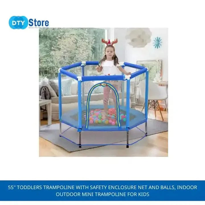 55'' Toddlers Trampoline with Safety Enclosure Net and Balls, Indoor Outdoor Mini Trampoline for Kids Default -DTYStore