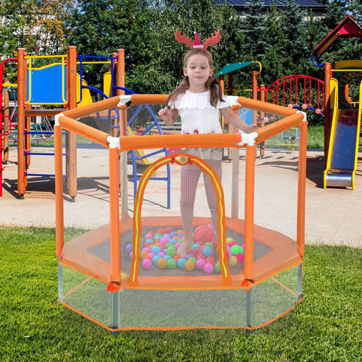55'' Toddlers Trampoline with Safety Enclosure Net and Balls, Indoor Outdoor Mini Trampoline for Kids Default -DTYStore