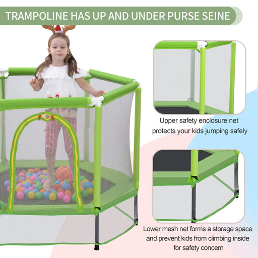 55'' Toddlers Trampoline with Safety Enclosure Net and Balls, Indoor Outdoor Mini Trampoline for Kids Default -DTYStore