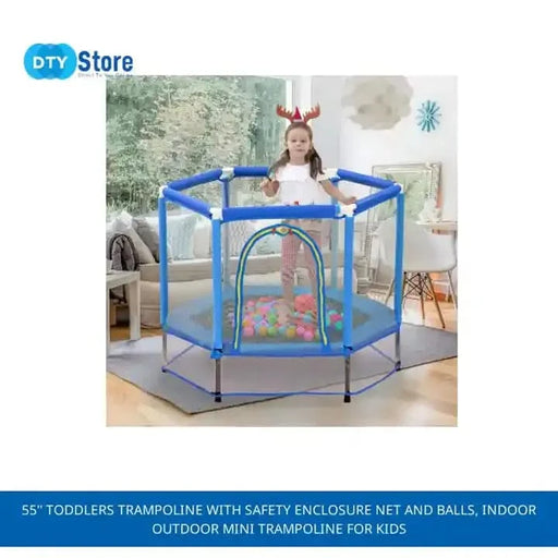 55'' Toddlers Trampoline with Safety Enclosure Net and Balls, Indoor Outdoor Mini Trampoline for Kids Default -DTYStore