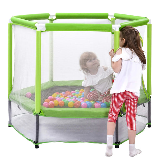 55'' Toddlers Trampoline with Safety Enclosure Net and Balls, Indoor Outdoor Mini Trampoline for Kids Default -DTYStore